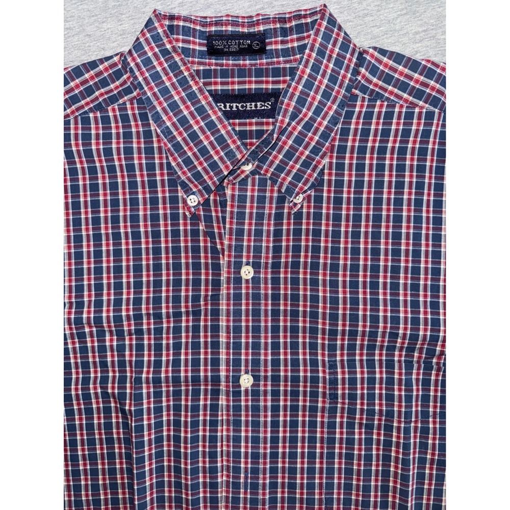 Britches Mens Red Blue Plaid Button Down Shirt Size XL Preppy Classic